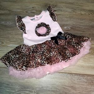 Babyrageous girls pink dress with leopard tutu and ruffle sleeve in Size NB 8-12
